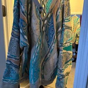 Teal and Cream Patterned Cardigan